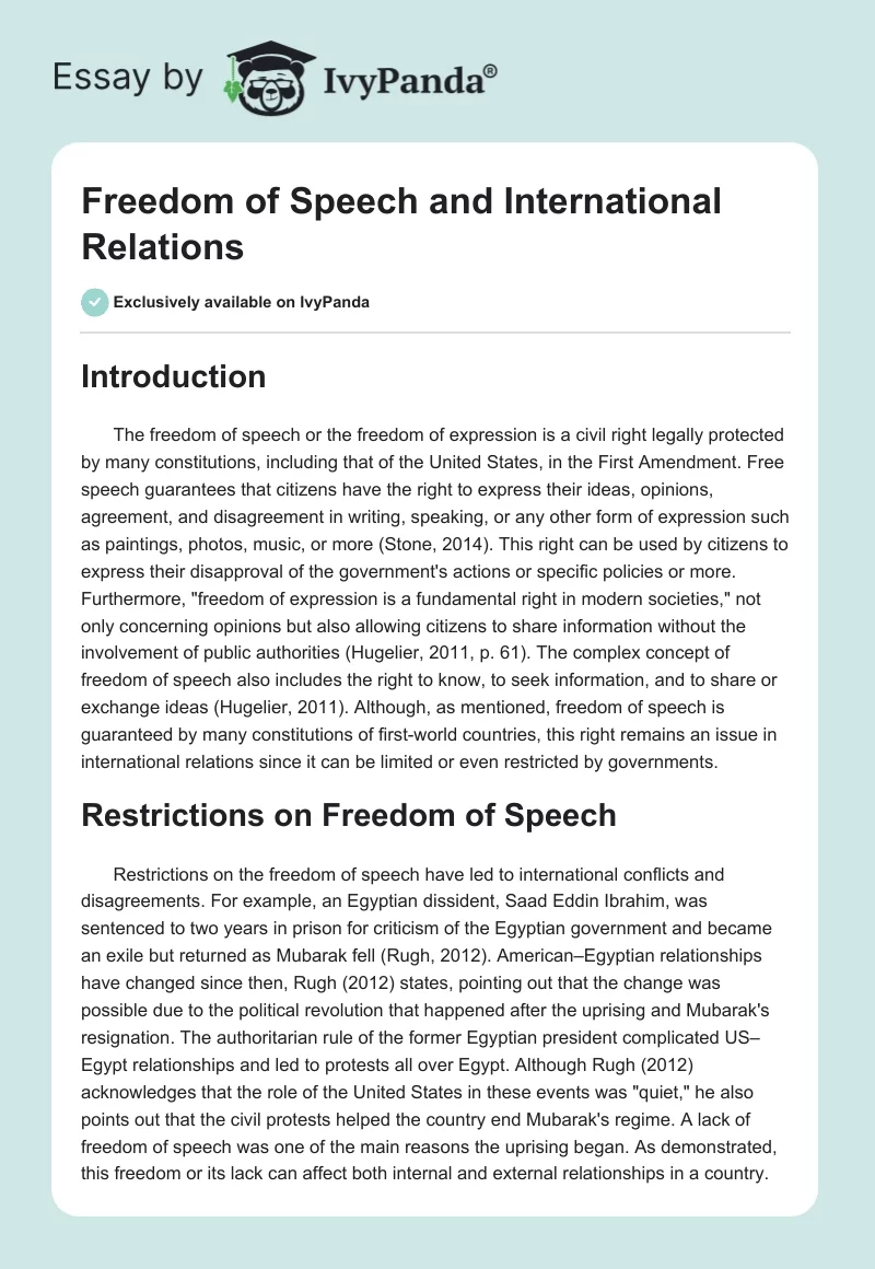 Freedom of Speech and International Relations. Page 1