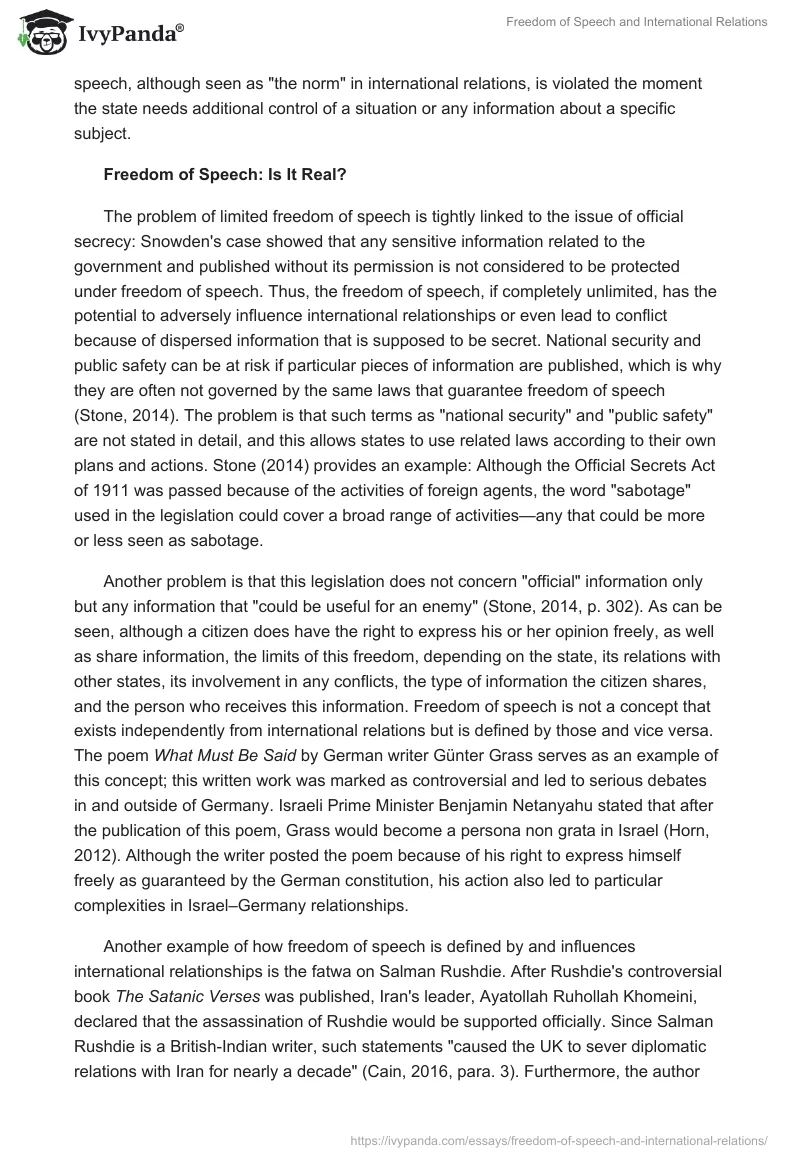 Freedom of Speech and International Relations. Page 3