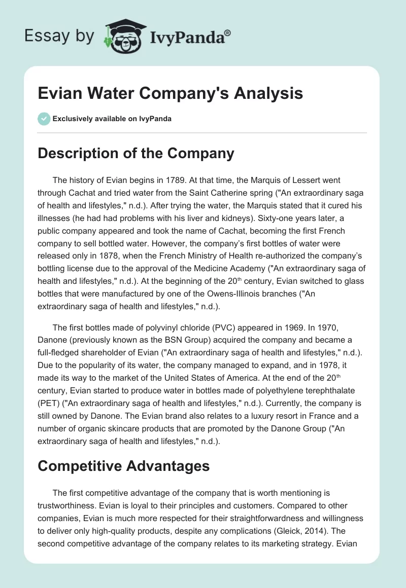 Evian Water Company's Analysis. Page 1