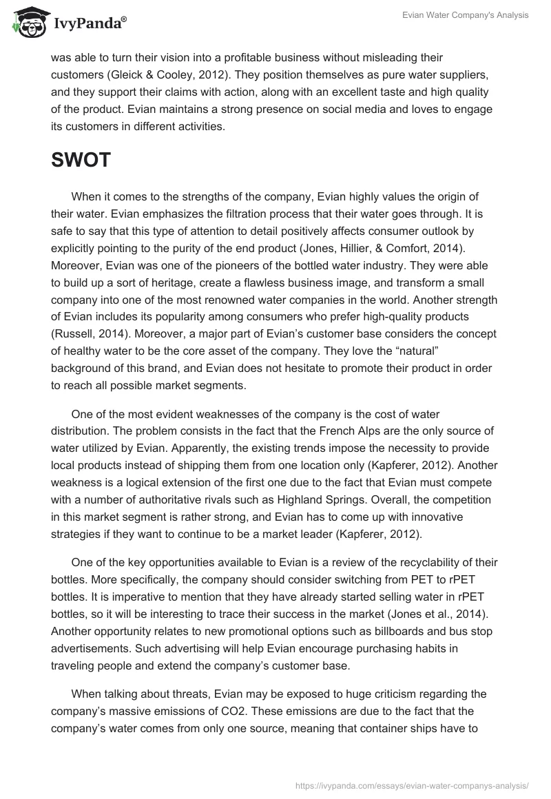 Evian Water Company's Analysis. Page 2