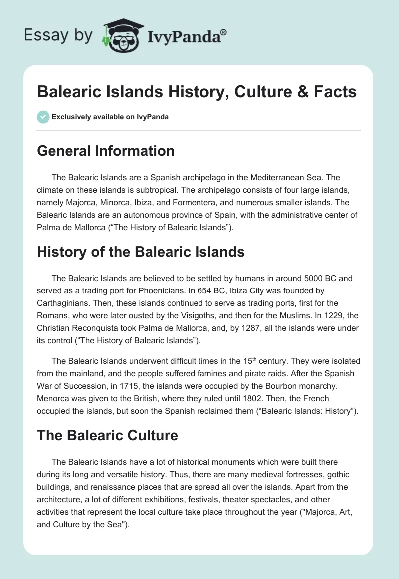 Balearic Islands History, Culture & Facts. Page 1