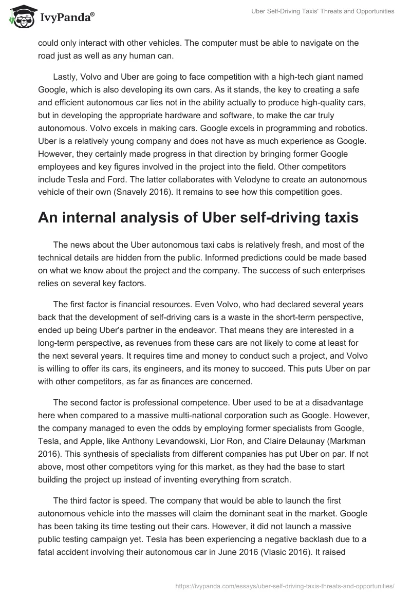 Uber Self-Driving Taxis' Threats and Opportunities. Page 2