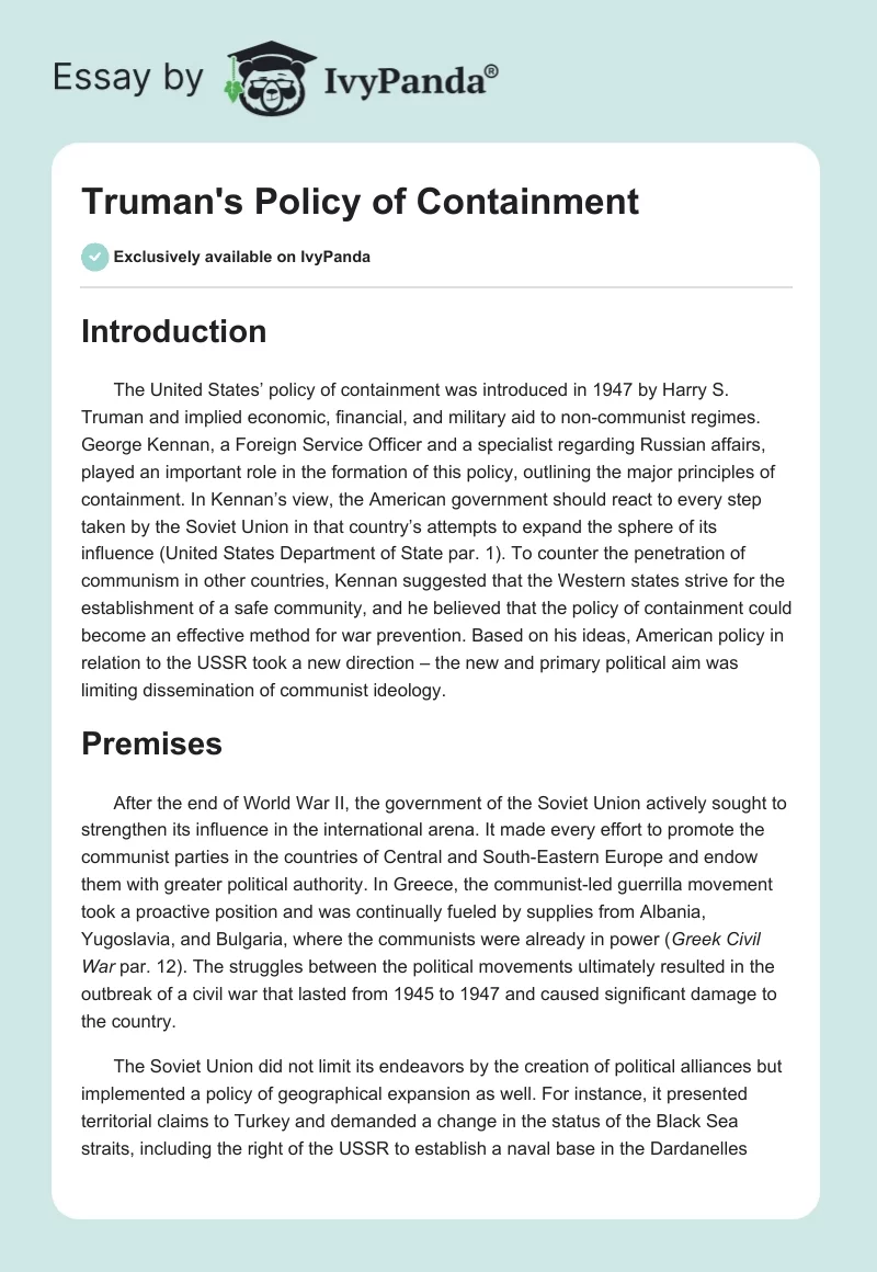 Truman's Policy of Containment. Page 1