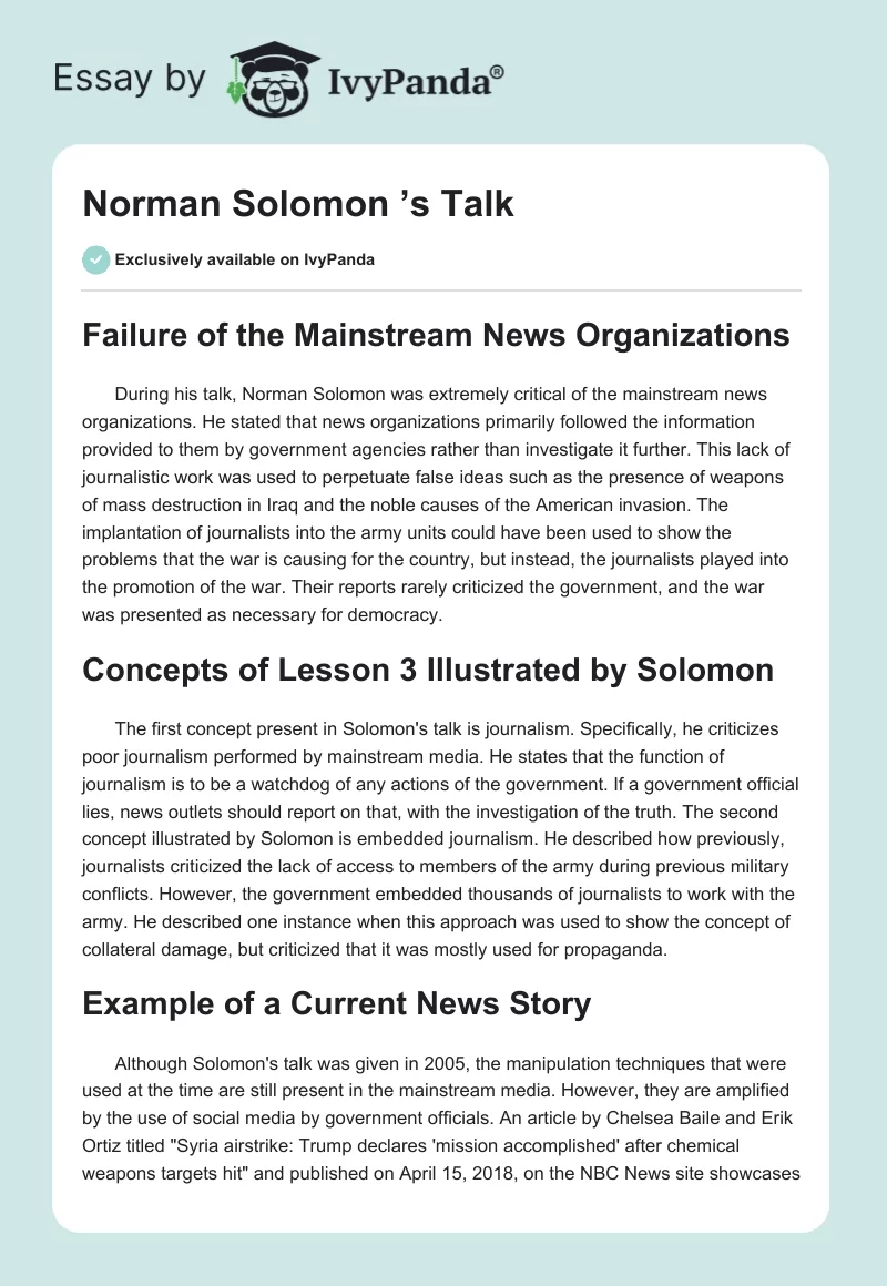 Norman Solomon ’s Talk. Page 1