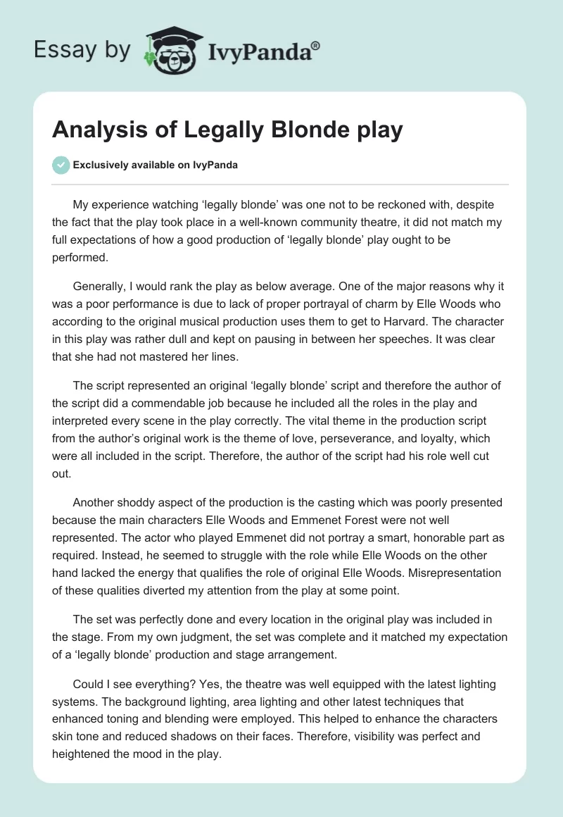 Analysis of Legally Blonde play. Page 1