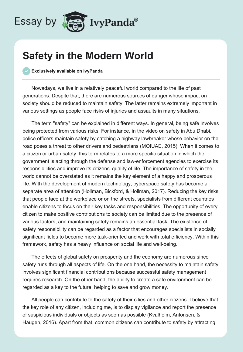 Safety in the Modern World. Page 1