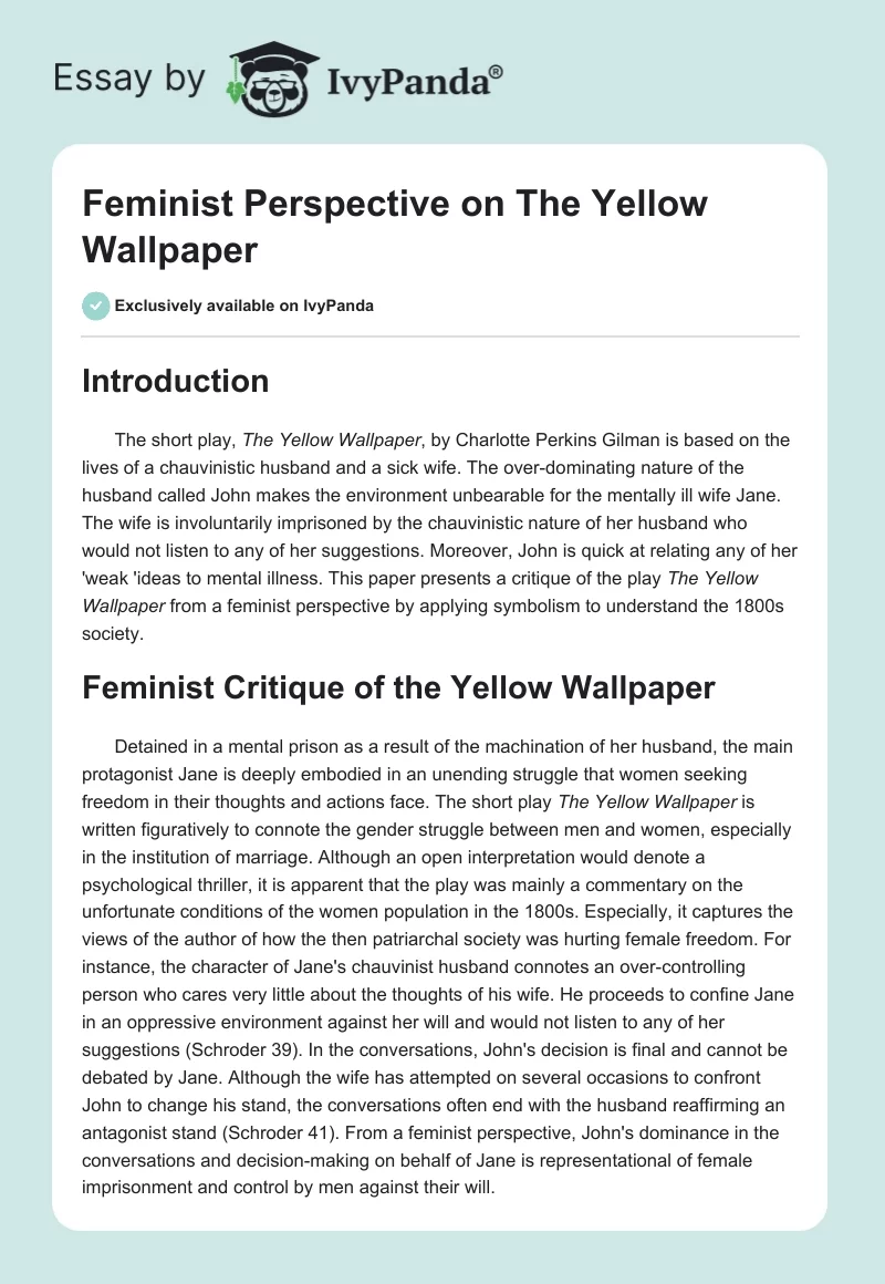 Feminist Perspective on "The Yellow Wallpaper". Page 1