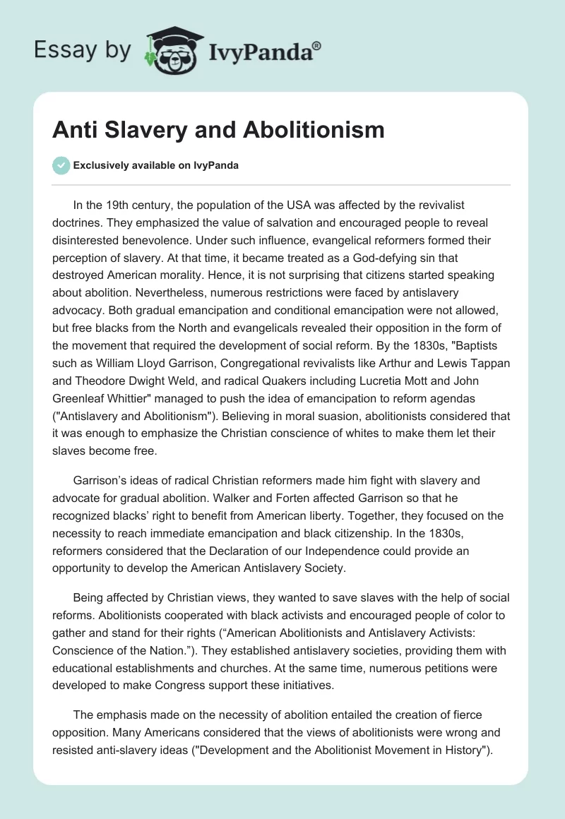 essay on slavery and abolitionism summary
