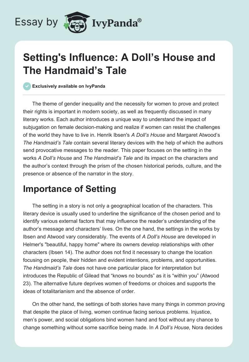 Setting's Influence: "A Doll’s House" and "The Handmaid’s Tale". Page 1