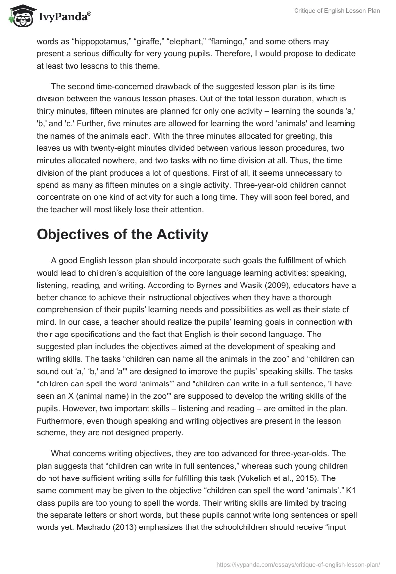 Critique of English Lesson Plan. Page 2