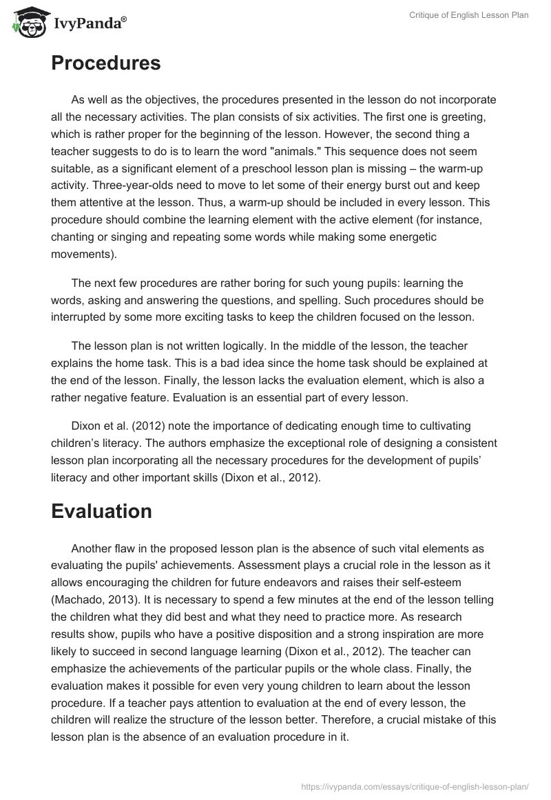 Critique of English Lesson Plan. Page 4
