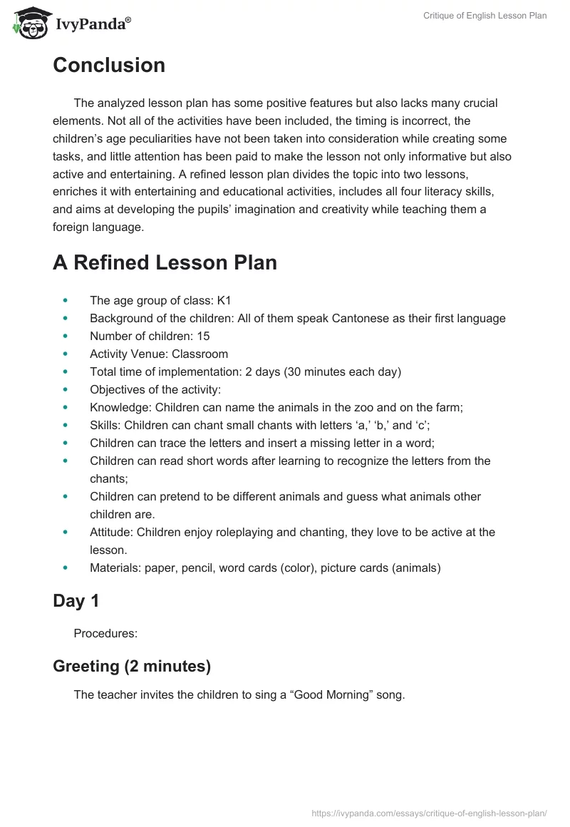 Critique of English Lesson Plan. Page 5