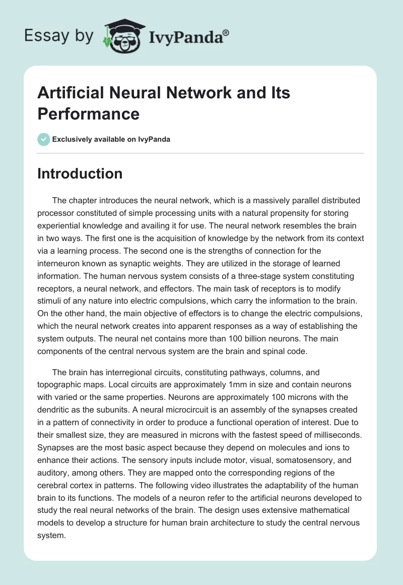 Artificial Neural Network and Its Performance. Page 1