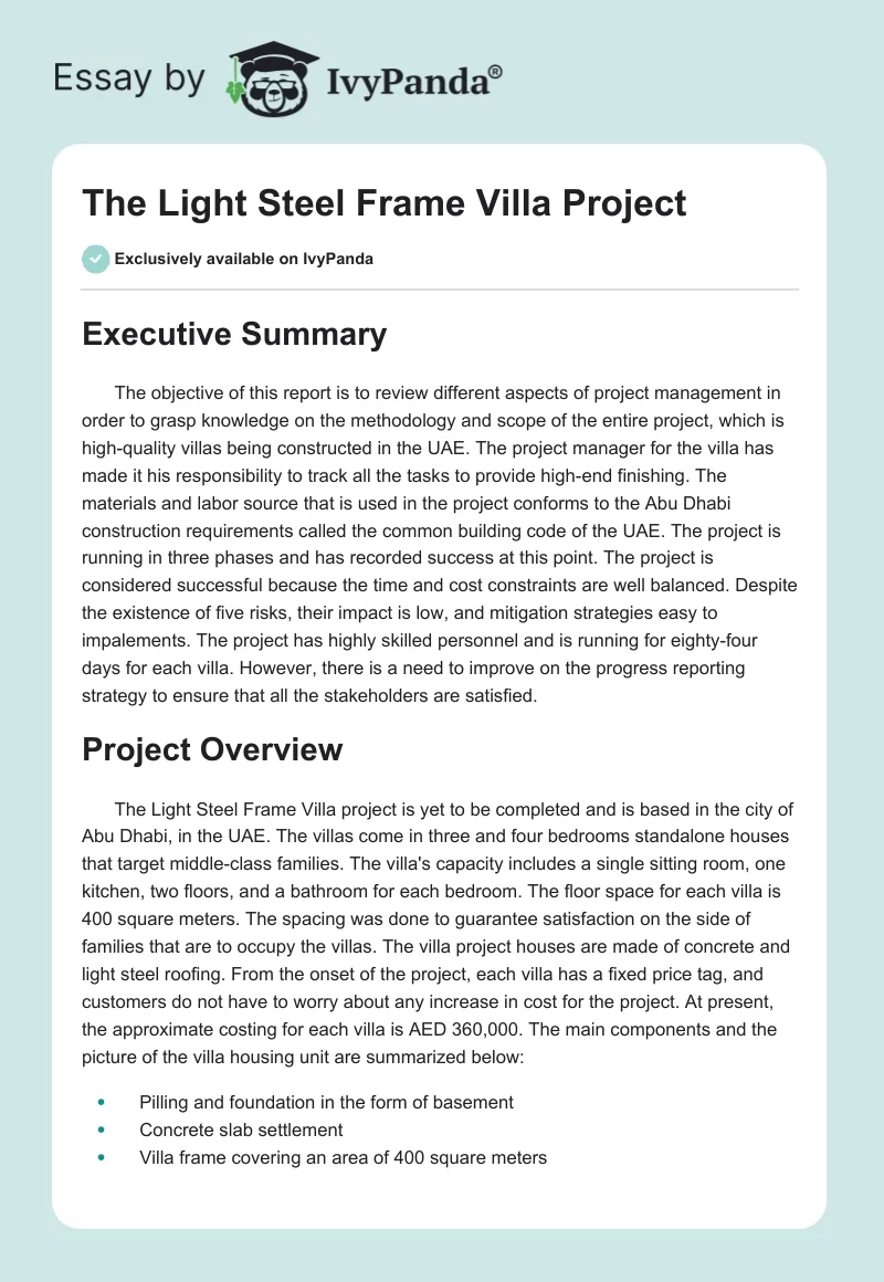 The Light Steel Frame Villa Project. Page 1