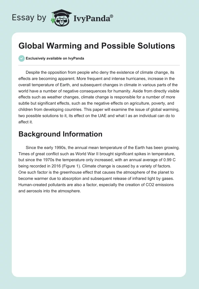 Global Warming and Possible Solutions. Page 1