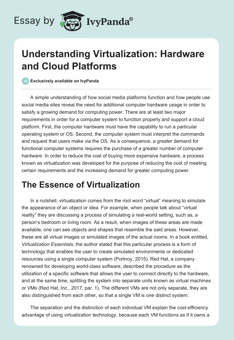 Understanding Virtualization: Hardware and Cloud Platforms. Page 1