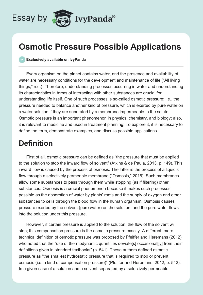 Osmotic Pressure Possible Applications. Page 1