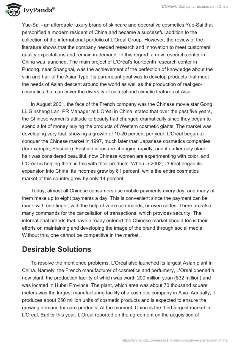 L'OREAL Company: Expansion in China. Page 3