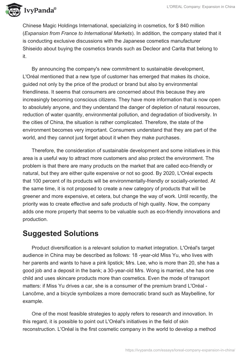 L'OREAL Company: Expansion in China. Page 4