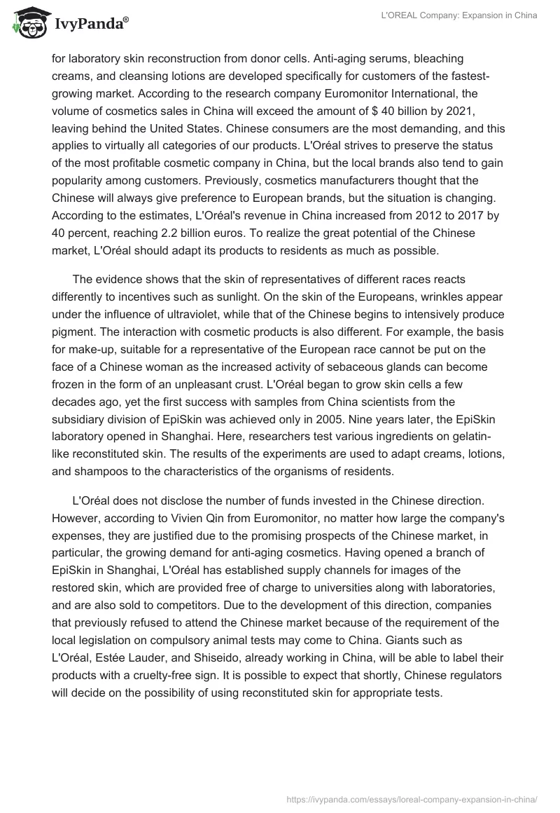 L'OREAL Company: Expansion in China. Page 5