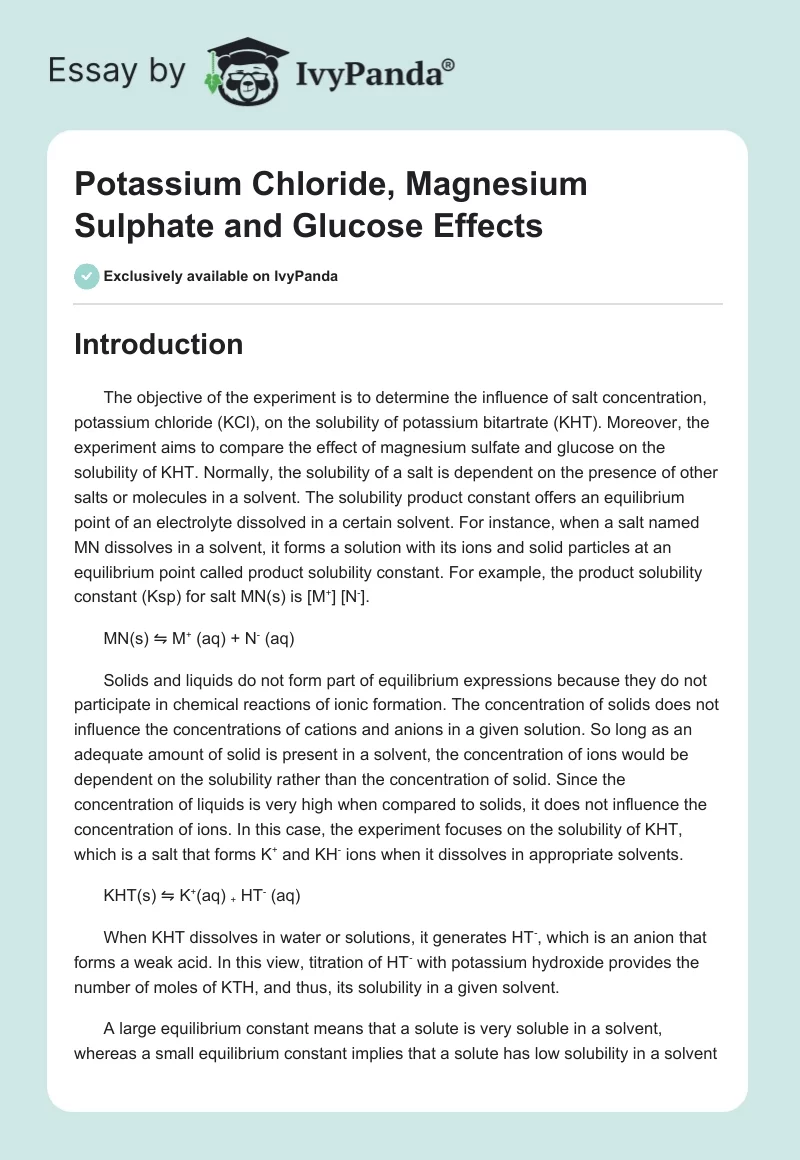 Potassium Chloride, Magnesium Sulphate and Glucose Effects. Page 1