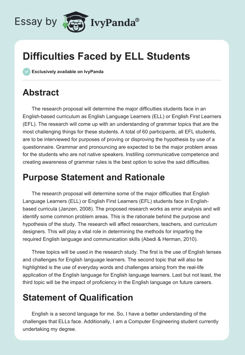 Difficulties Faced by ELL Students. Page 1