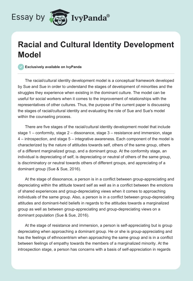 Racial and Cultural Identity Development Model. Page 1