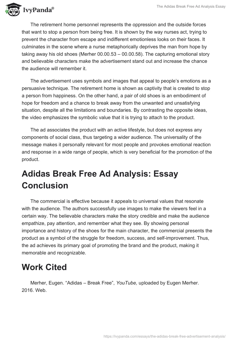 The Adidas Break Free Ad Analysis Essay. Page 2