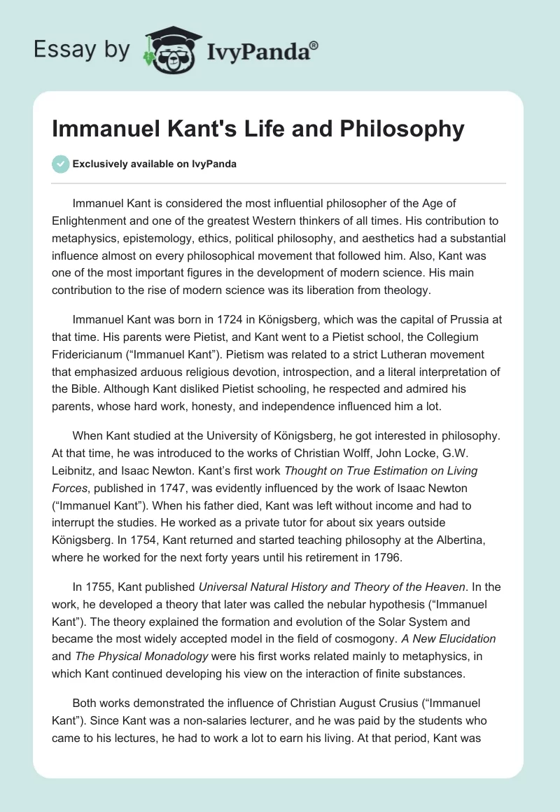 essay about immanuel kant philosophy