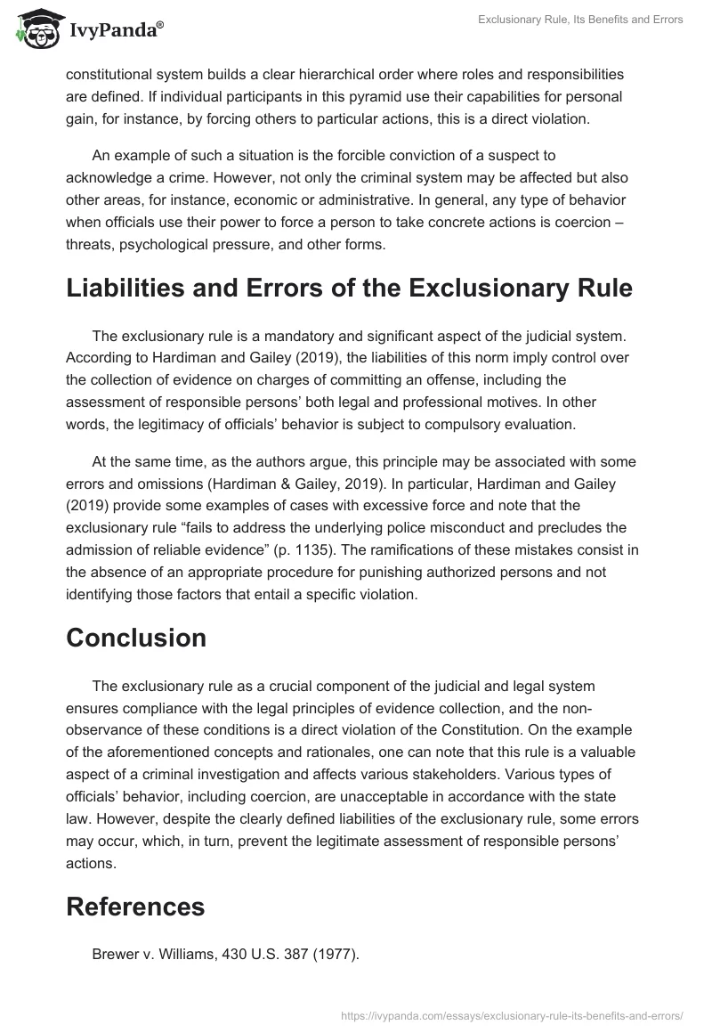 Exclusionary Rule, Its Benefits and Errors. Page 4