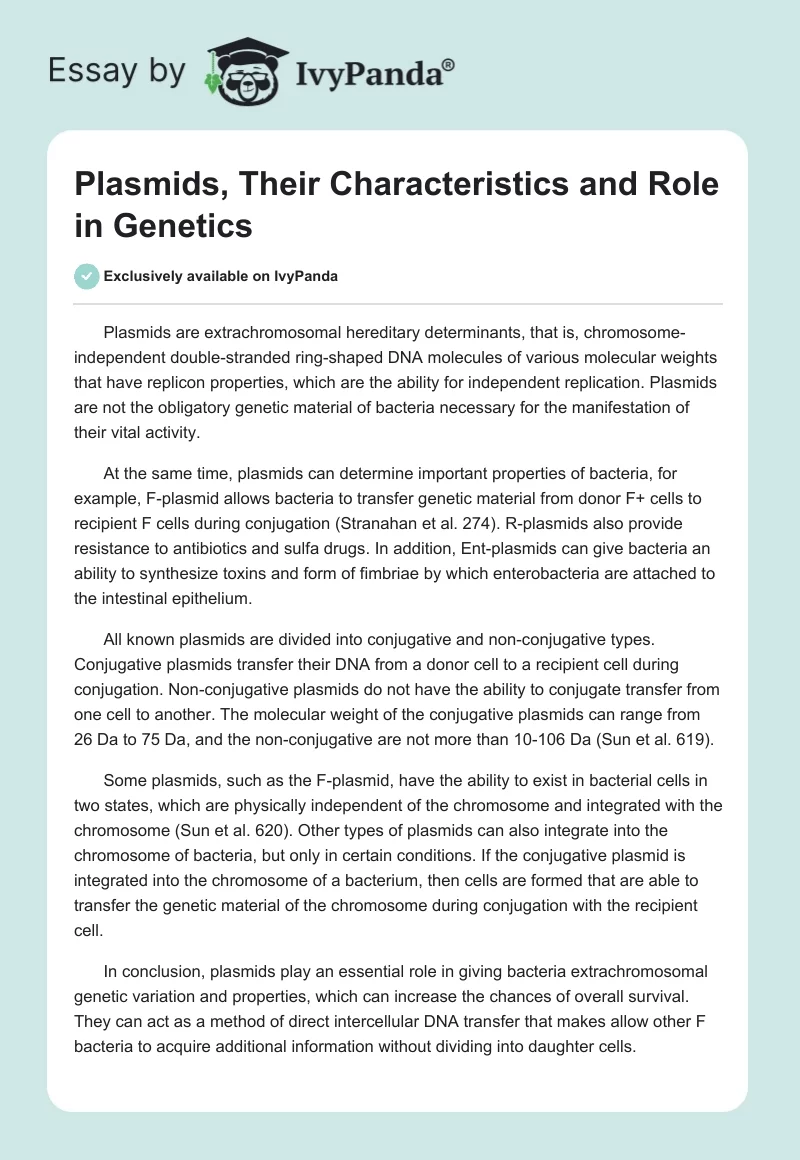 Plasmids, Their Characteristics and Role in Genetics. Page 1