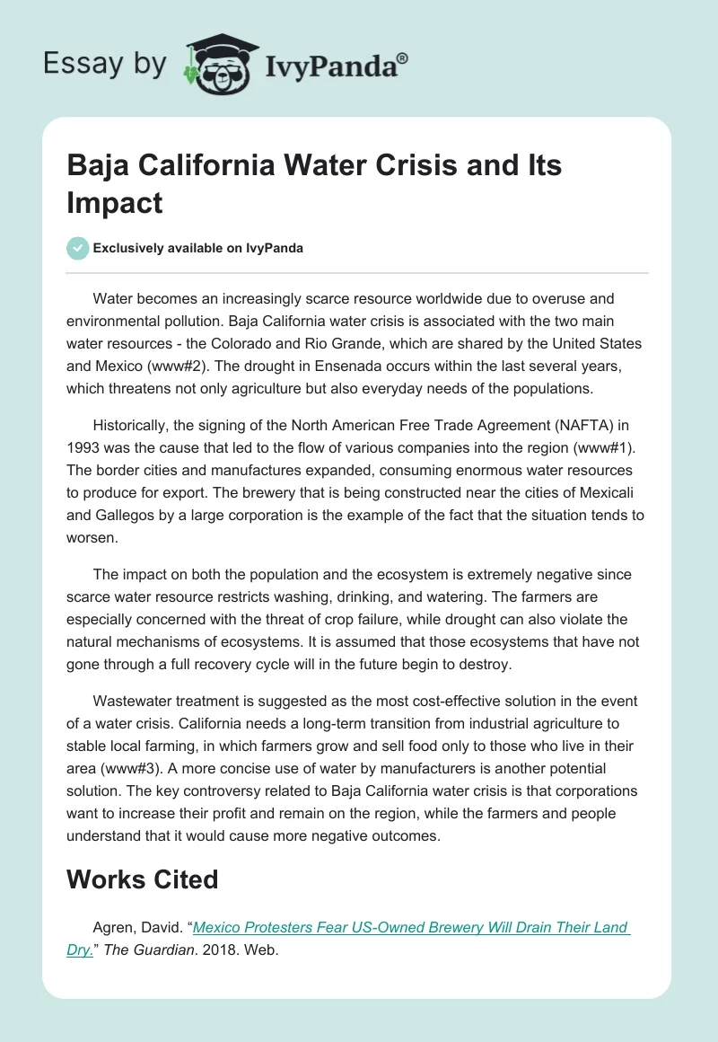 Baja California Water Crisis and Its Impact. Page 1