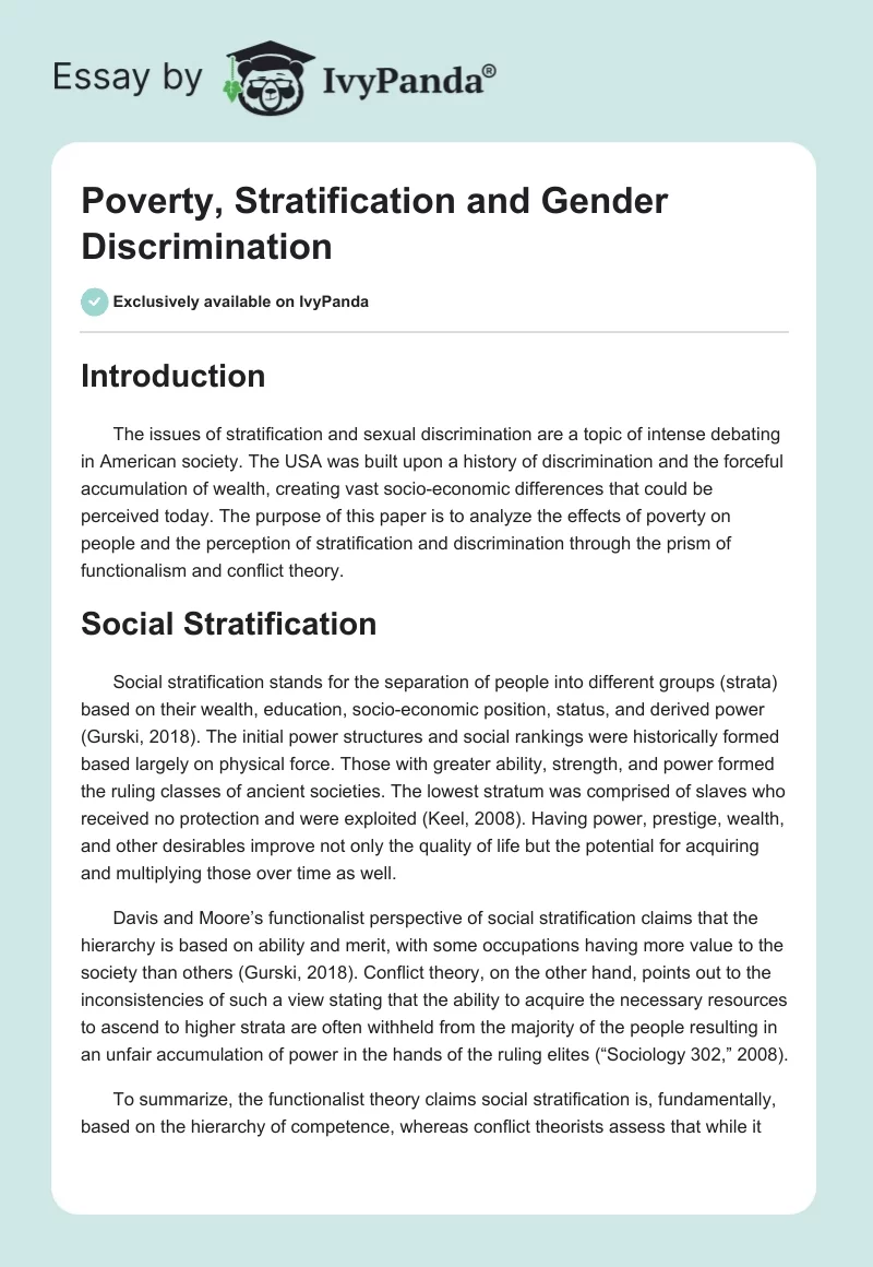 Poverty, Stratification and Gender Discrimination. Page 1