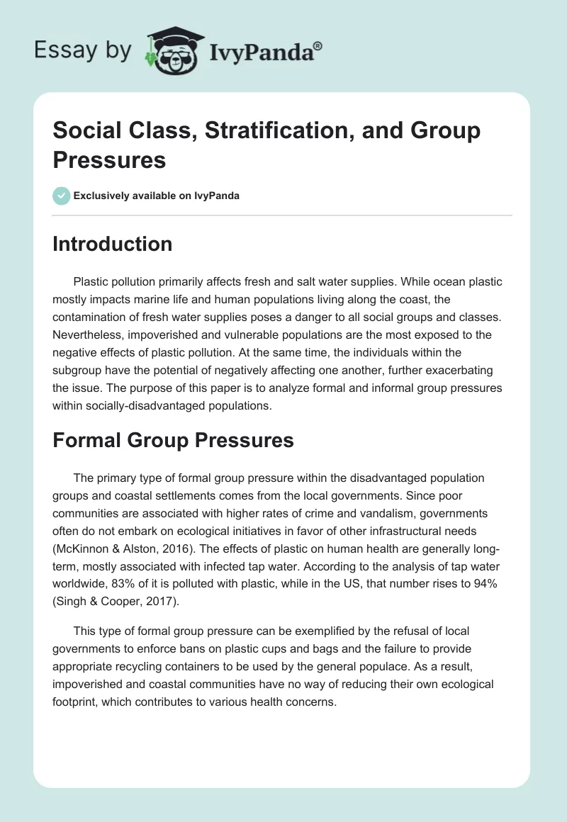 Social Class, Stratification, and Group Pressures. Page 1