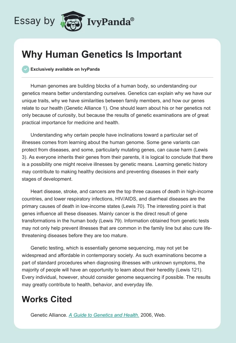 Why Human Genetics Is Important. Page 1