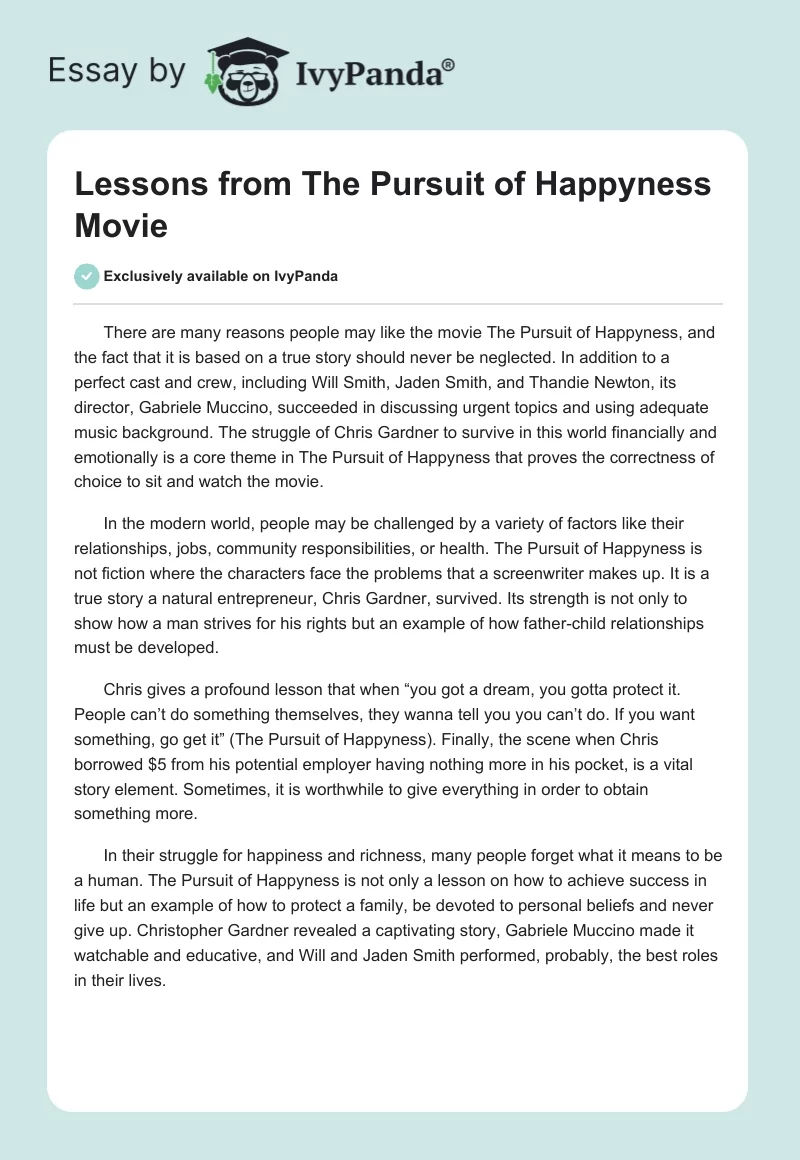 pursuit of happyness movie essay