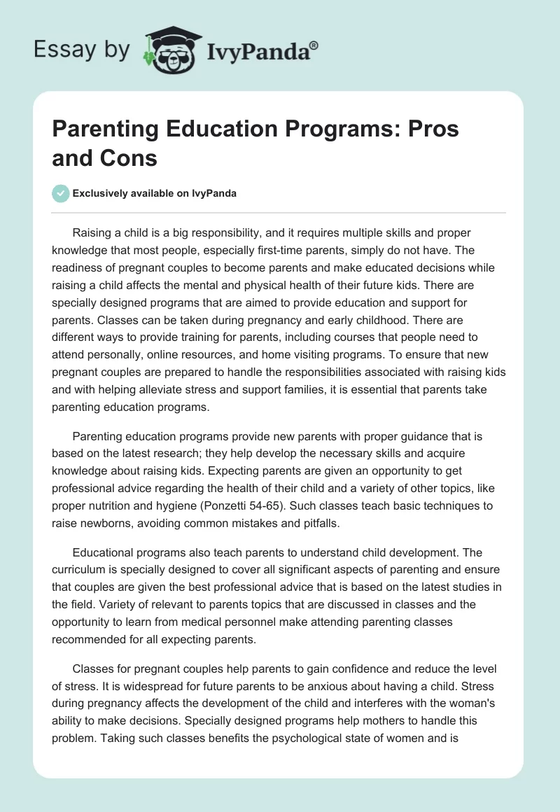 Parenting Education Programs: Pros and Cons. Page 1