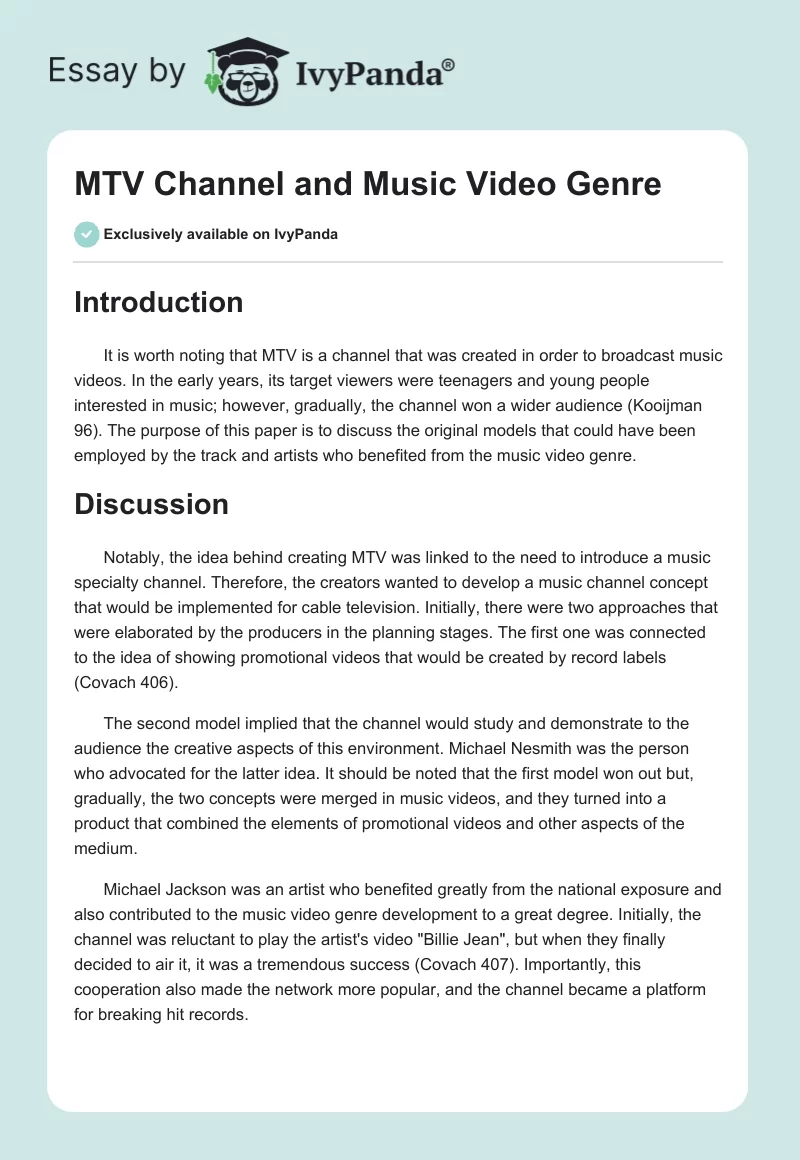 MTV Channel and Music Video Genre. Page 1