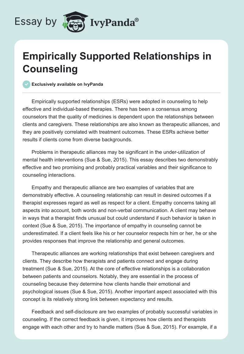 Empirically Supported Relationships in Counseling. Page 1