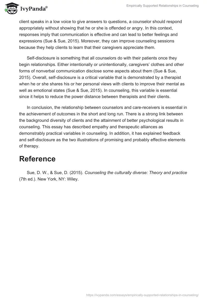 Empirically Supported Relationships in Counseling. Page 2