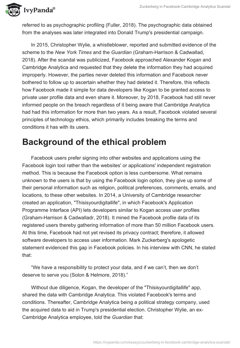 Zuckerberg in Facebook-Cambridge Analytica Scandal. Page 2