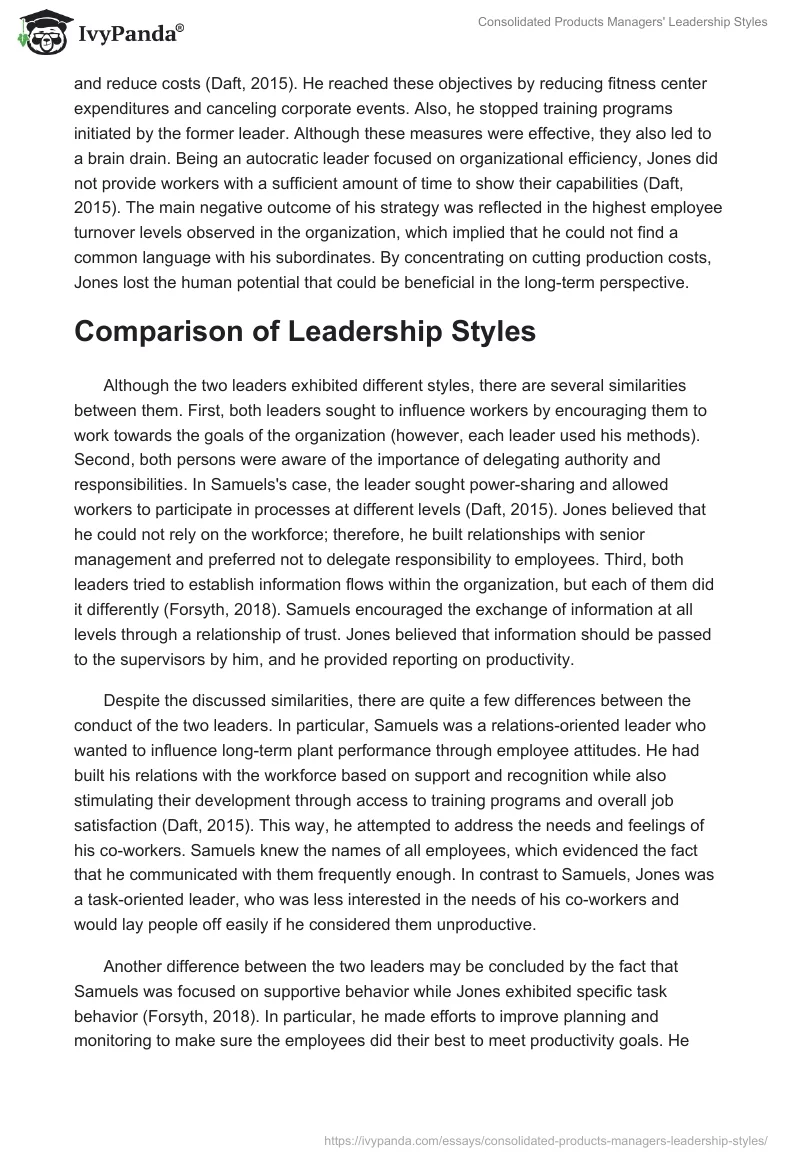 Consolidated Products Managers' Leadership Styles. Page 3