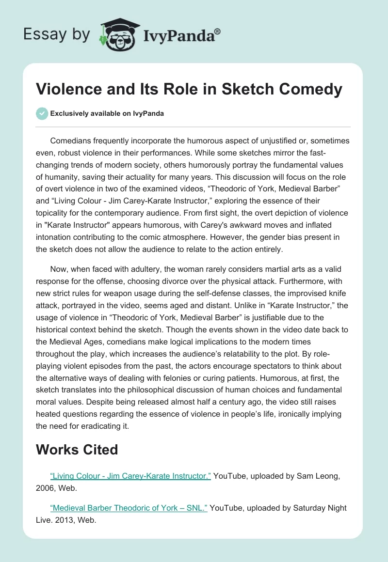Violence and Its Role in Sketch Comedy. Page 1