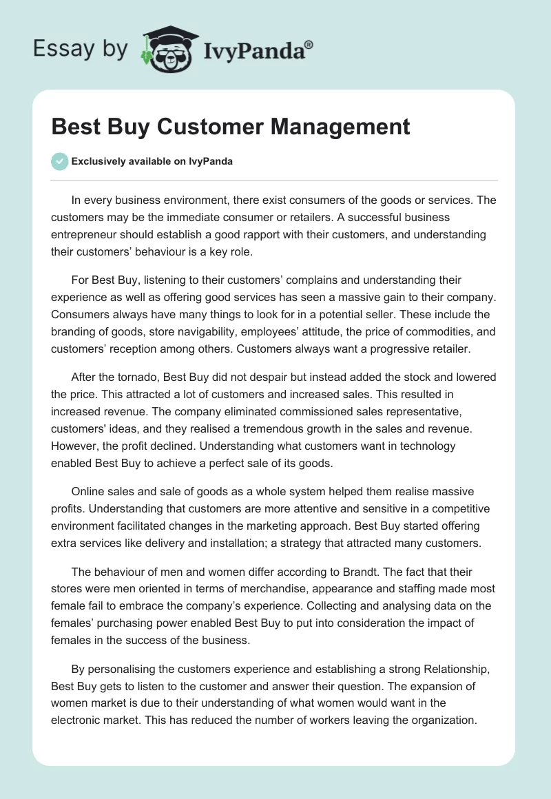 Best Buy Customer Management. Page 1
