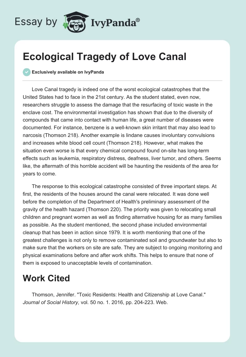 Ecological Tragedy of Love Canal. Page 1