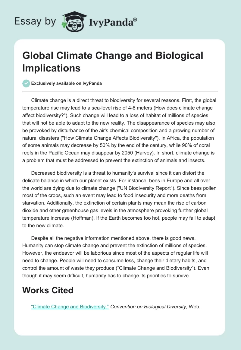 Global Climate Change and Biological Implications. Page 1
