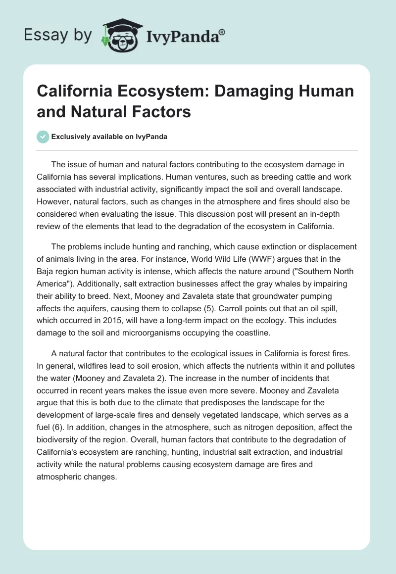 California Ecosystem: Damaging Human and Natural Factors. Page 1
