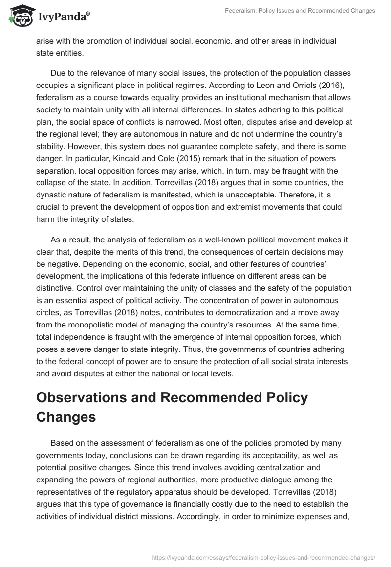 Federalism: Policy Issues and Recommended Changes. Page 3
