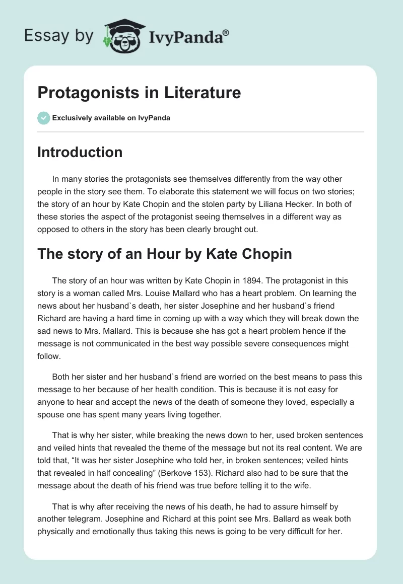 Protagonists in Literature. Page 1