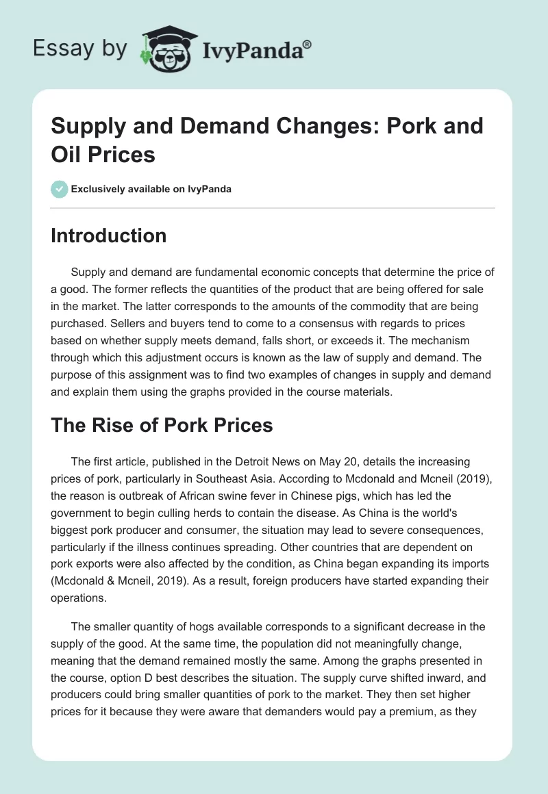 Supply and Demand Changes: Pork and Oil Prices. Page 1